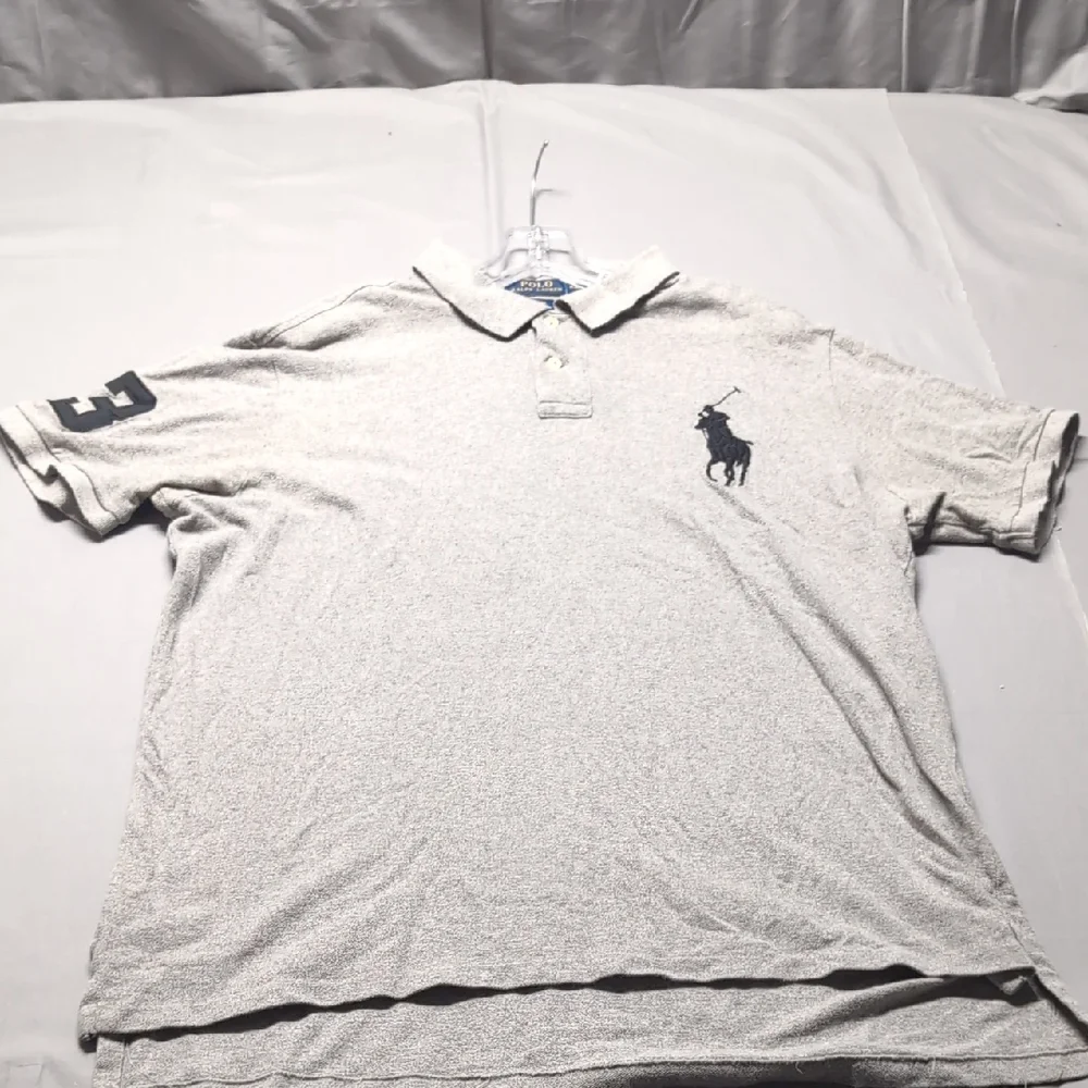 Polo Ralph Lauren Big Pony Polo Shirt Mens XXL Gray Custom Fit 3 Logo